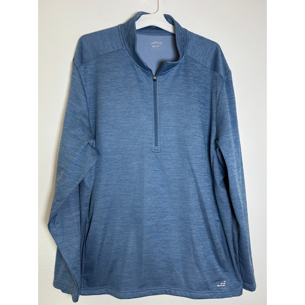BCG Mens 3XL Blue Heathered‎ Quarter Zip Pullover Performance Athletic Shirt
